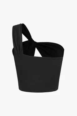 MICAS Tank Tops & Cami-One Shoulder Cut Out Crop Tank Top BLACK