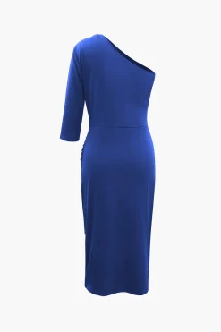 MICAS Long Sleeve Dresses|Midi Dresses-One Shoulder Ruched Midi Dress