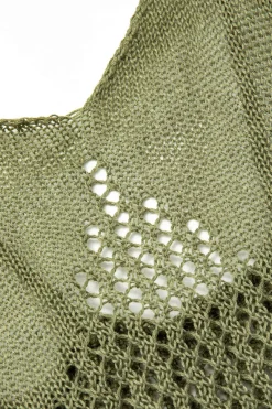 MICAS Knitwear|Knit Dresses-Open Knit Ruffle Hem Cami Midi Dress GREEN