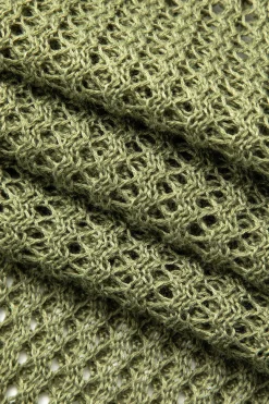 MICAS Knitwear|Knit Dresses-Open Knit Ruffle Hem Cami Midi Dress GREEN