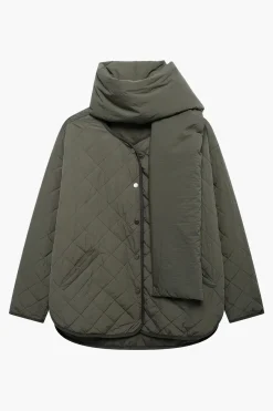 MICAS Outerwear|Outerwear-Padded Button Puffer With Scarf GREEN