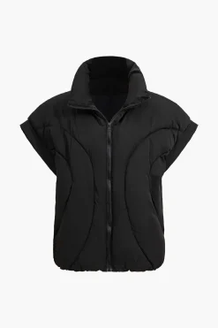 MICAS Outerwear|Outerwear-Padded Cap-Sleeve Zip Vest BLACK