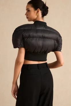 MICAS Outerwear|Outerwear-Padded Zipper Cropped Puffer BLACK