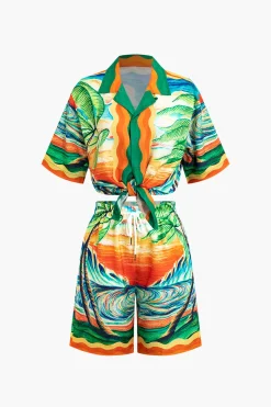 MICAS Short Sets-Palm Tree Print Shorts Set MULTICOLOR