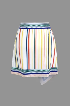 MICAS Skirt Sets-Paris Print Tie Front Crop Top And Geometric Skirt Set WHITE