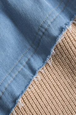 MICAS Knitwear|Knit Bottoms-Patchwork Asymmetrical Sweater Skirt TAN