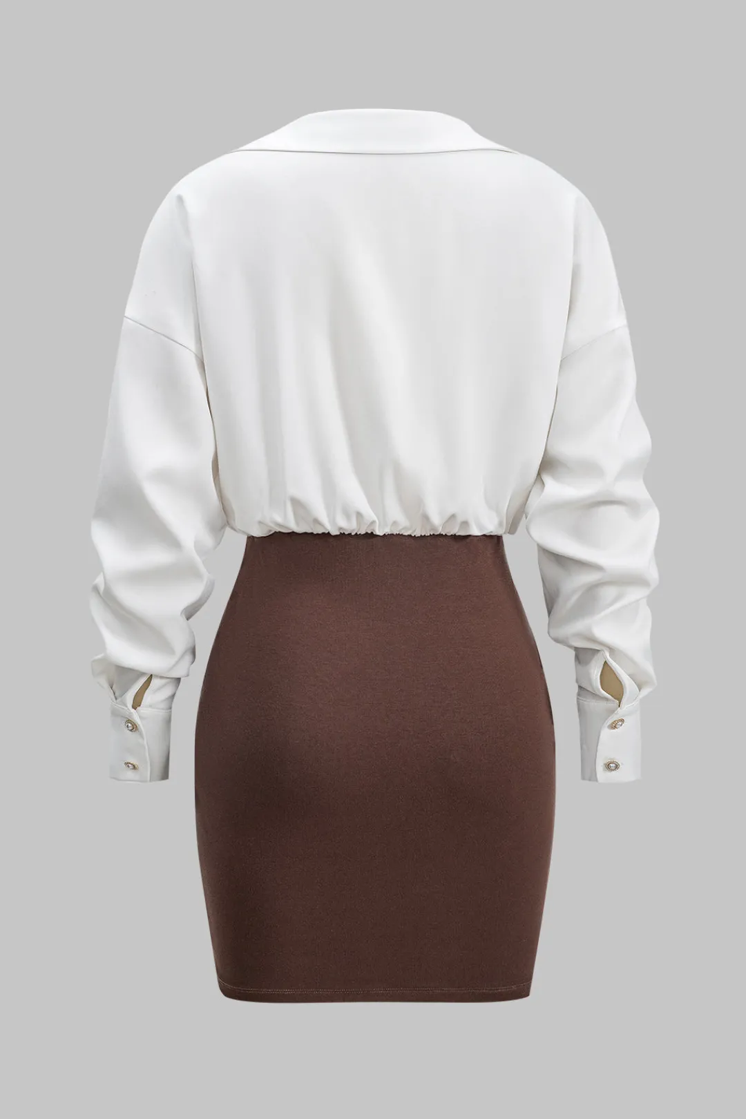 MICAS Long Sleeve Dresses|Mini Dresses-Patchwork Button Detail Long Sleeve Mini Dress Contrast Color