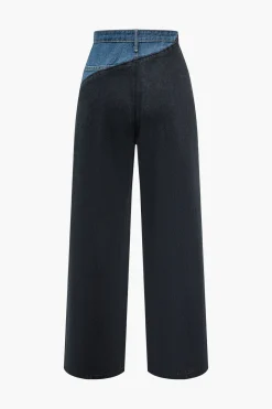 MICAS Jeans-Patchwork Denim Color Block Zipper Jeans BLACK