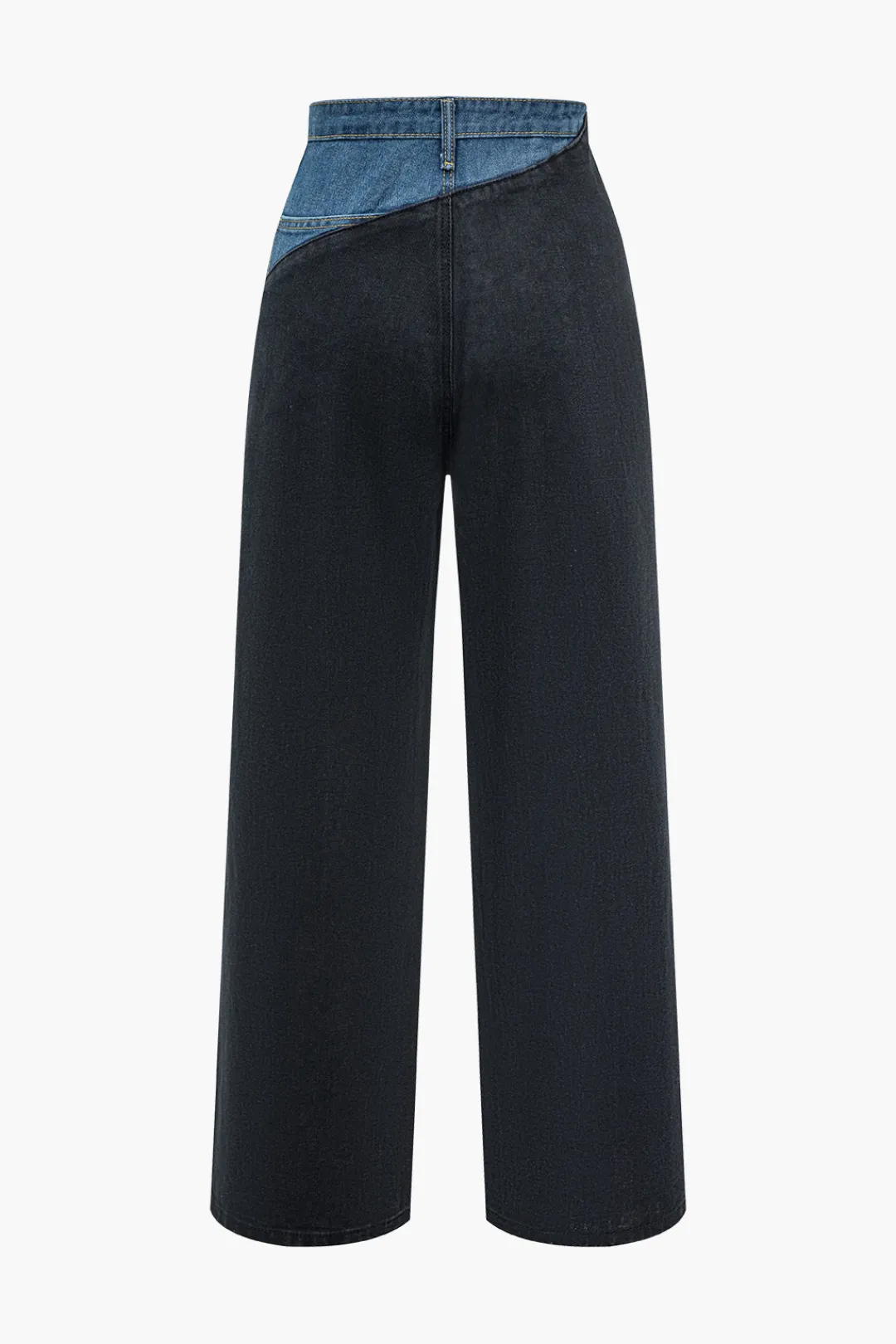 MICAS Jeans-Patchwork Denim Color Block Zipper Jeans BLACK