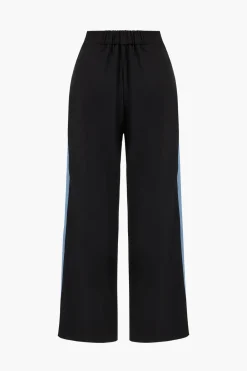 MICAS Pants-Patchwork Detail Wide Leg Trousers BLACK
