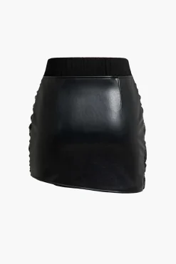 MICAS Skirts-Patchwork Faux Leather Tie Front Mini Skirt