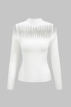 MICAS Knitwear|Knit Tops-Patchwork Knit Long-Sleeve Top