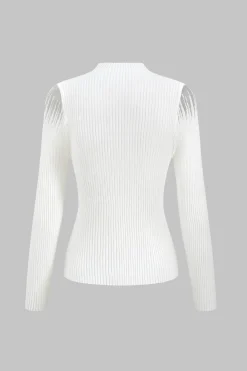 MICAS Knitwear|Knit Tops-Patchwork Knit Long-Sleeve Top