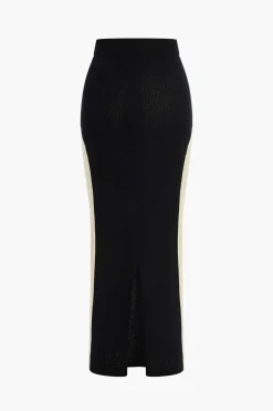 MICAS Knit Bottoms|Skirts-Patchwork Knit Maxi Skirt BLACK