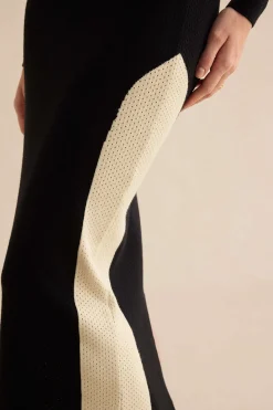 MICAS Knit Bottoms|Skirts-Patchwork Knit Maxi Skirt BLACK