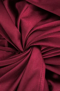 MICAS Long Sleeve Dresses|Mini Dresses-Patchwork Knot Ruched Mini Dress BURGUNDY