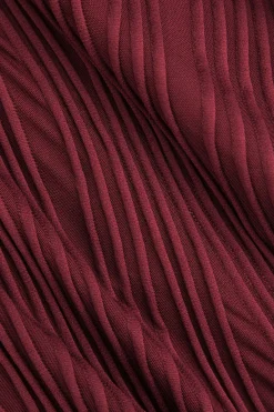 MICAS Long Sleeve Dresses|Mini Dresses-Patchwork Knot Ruched Mini Dress BURGUNDY