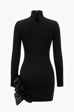 MICAS Mini Dresses|Long Sleeve Dresses-Patchwork Long Sleeve Mini Dress BLACK