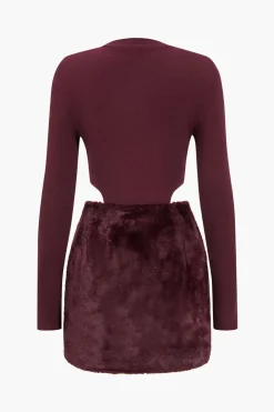 MICAS Long Sleeve Dresses|Mini Dresses-Patchwork Long Sleeve Mini Dress BURGUNDY