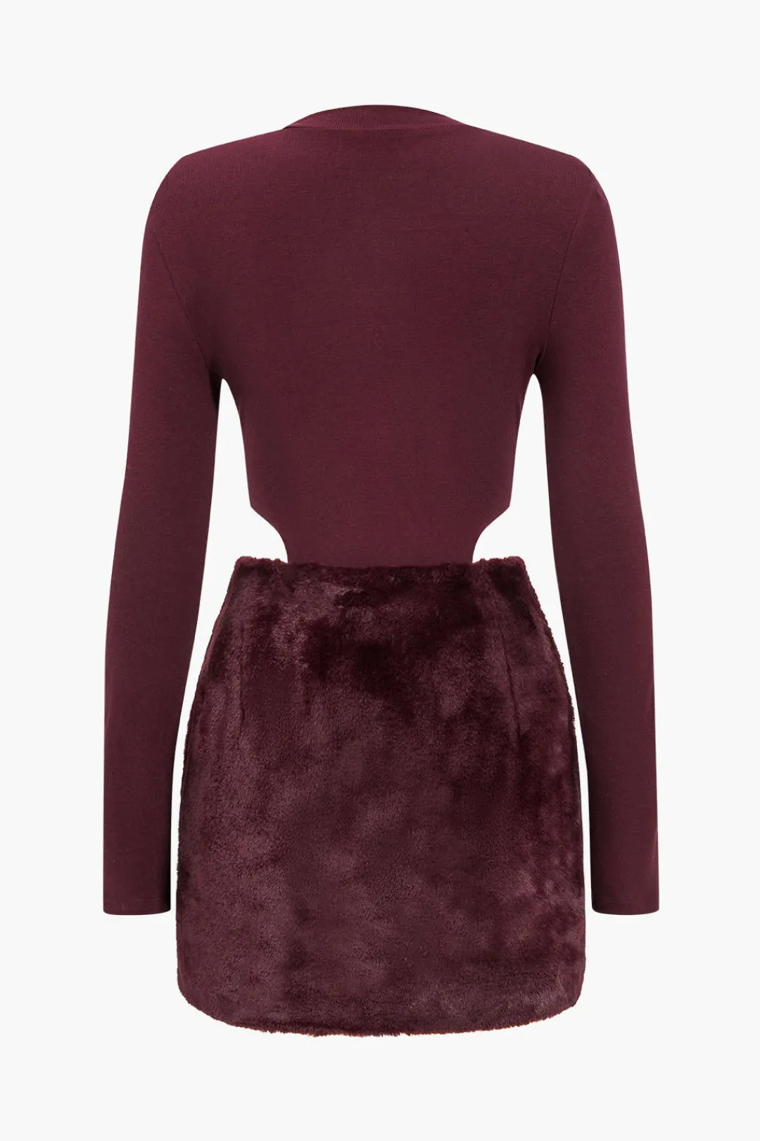 MICAS Long Sleeve Dresses|Mini Dresses-Patchwork Long Sleeve Mini Dress BURGUNDY