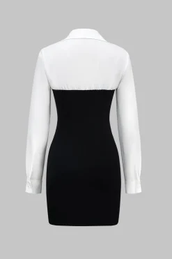 MICAS Long Sleeve Dresses|Mini Dresses-Patchwork Long Sleeve Mini Dress Contrast Color