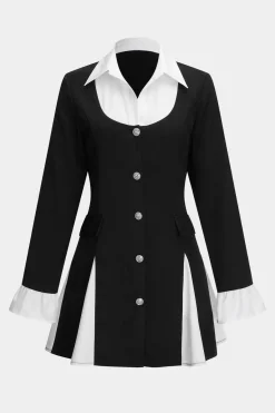 MICAS Long Sleeve Dresses|Mini Dresses-Patchwork Long Sleeve Mini Dress BLACK