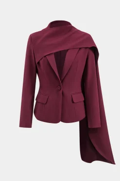 MICAS Outerwear|Blazers-Patchwork Long-Sleeve Notched Lapel Blazer BURGUNDY