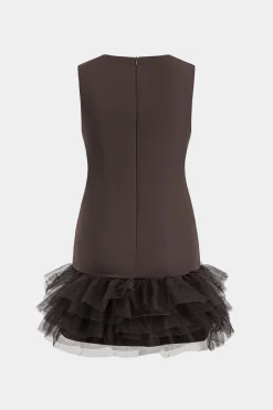 MICAS Mini Dresses-Patchwork Mesh Sleeveless Mini Dress COFFEE