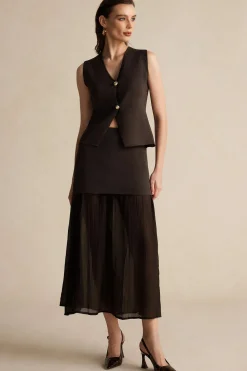 MICAS Skirts-Patchwork Midi Skirt BROWN