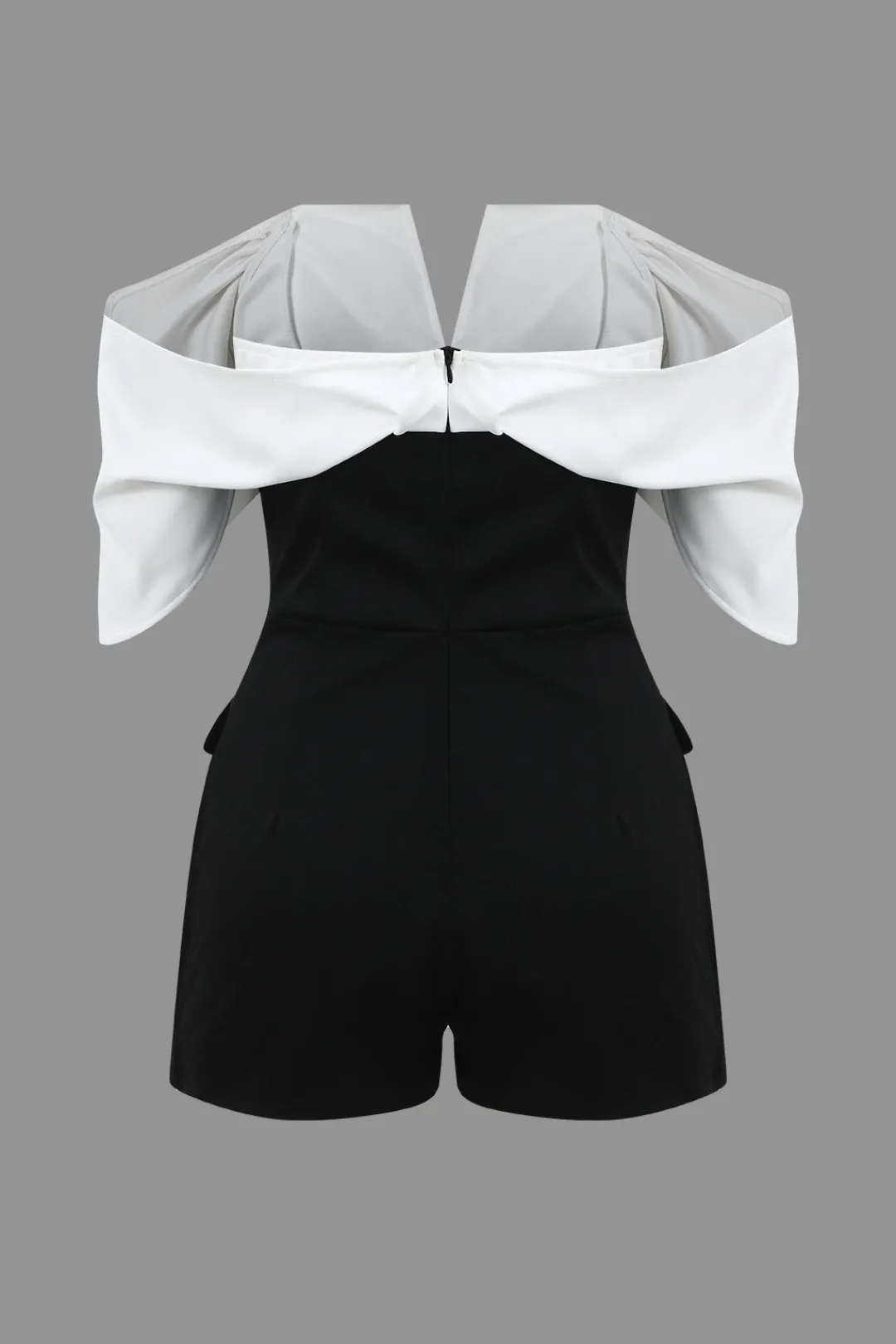 MICAS Jumpsuits & Rompers-Patchwork Off Shoulder V-Shaped Romper BLACK