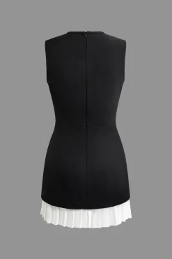 MICAS Mini Dresses-Patchwork Pleated Hem Tank Mini Dress