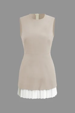MICAS Mini Dresses-Patchwork Pleated Hem Tank Mini Dress