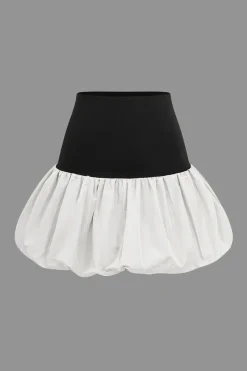 MICAS Skirts-Patchwork Puff Mini Skirt