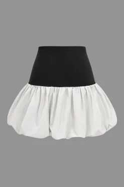 MICAS Skirts-Patchwork Puff Mini Skirt