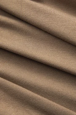 MICAS Long Sleeve Dresses|Mini Dresses-Patchwork Ruched Round Neck Long Sleeve Mini Dress TAN