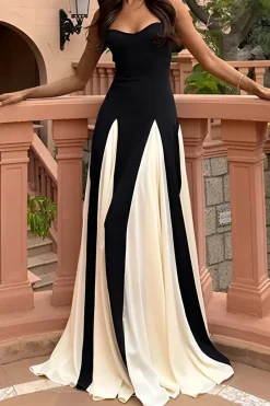 MICAS Maxi Dresses-Patchwork Spaghetti Strap Maxi Dress