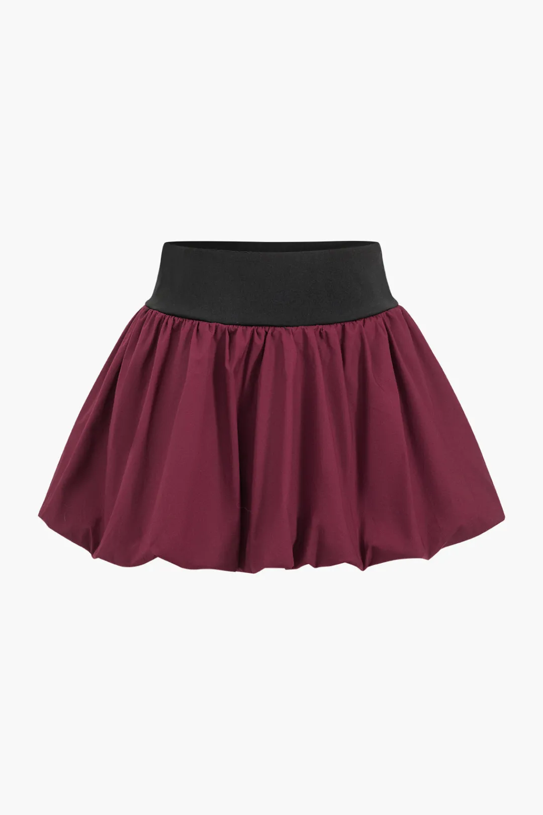MICAS Skirt Sets-Patchwork Tie Up Top And Puff Skirt Set BURGUNDY