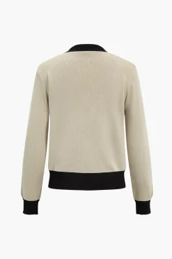 MICAS Knitwear|Knit Sets-Patchwork V-Neck Sweater Cardigan And Pants Set