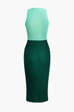 MICAS Knit Dresses-Patchwork V-Neck Tank Knit Midi Dress