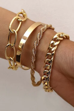 MICAS Bracelets|Accessories-4pc Cuban Chain Link Bracelet Set