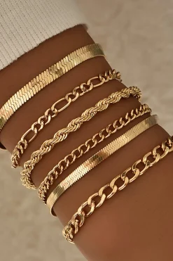 MICAS Bracelets|Accessories-6pc Cuban Chain Link Bracelet Set