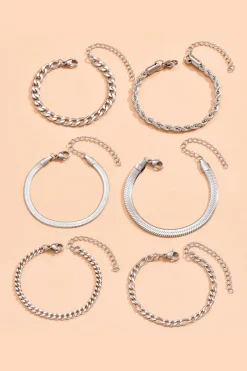 MICAS Bracelets|Accessories-6pc Cuban Chain Link Bracelet Set