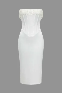 MICAS Midi Dresses-Pearl Braided Eyelet Corset Midi Dress