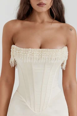 MICAS Midi Dresses-Pearl Braided Eyelet Corset Midi Dress