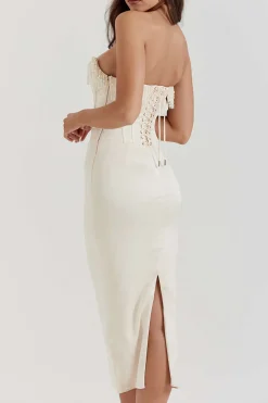 MICAS Midi Dresses-Pearl Braided Eyelet Corset Midi Dress