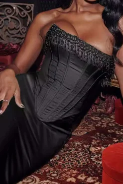 MICAS Midi Dresses-Pearl Braided Eyelet Corset Midi Dress