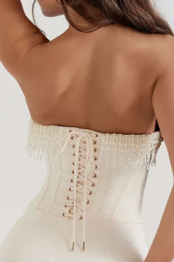 MICAS Midi Dresses-Pearl Braided Eyelet Corset Midi Dress