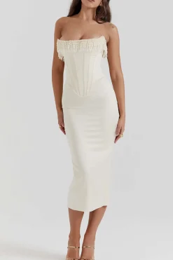 MICAS Midi Dresses-Pearl Braided Eyelet Corset Midi Dress