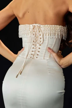 MICAS Midi Dresses-Pearl Braided Eyelet Corset Midi Dress