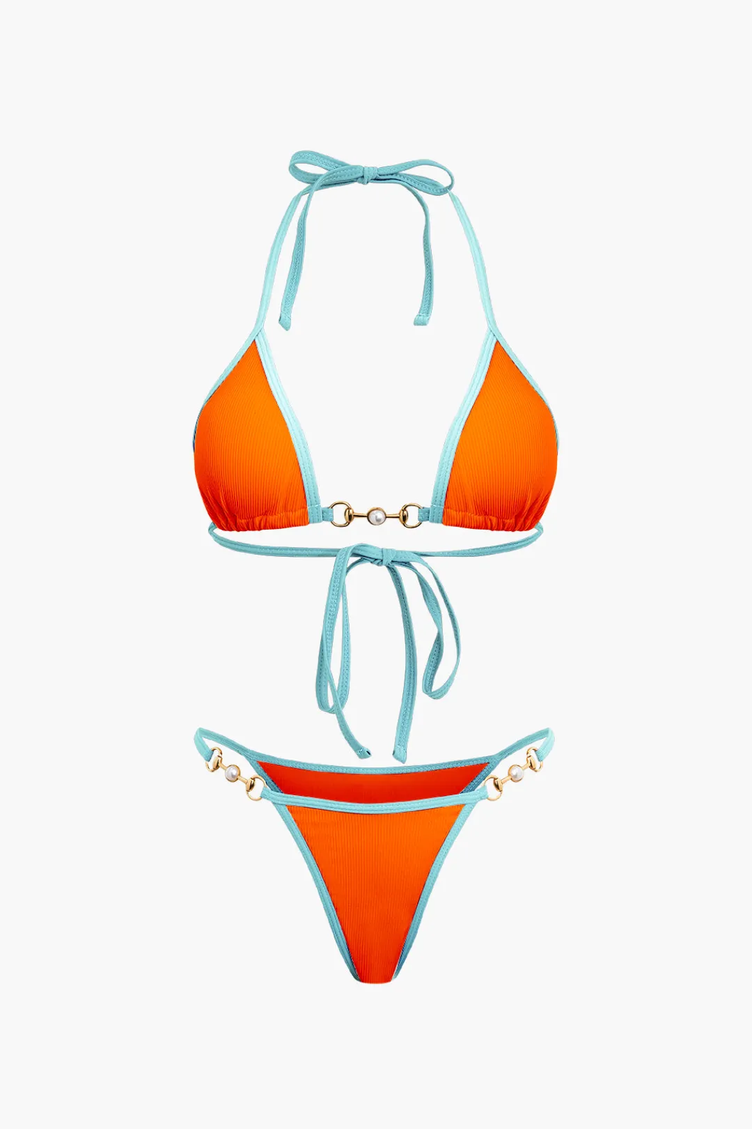 MICAS Swimwear|Vacation Sets-Pearl Detail Halter 2-piece Bikini Set